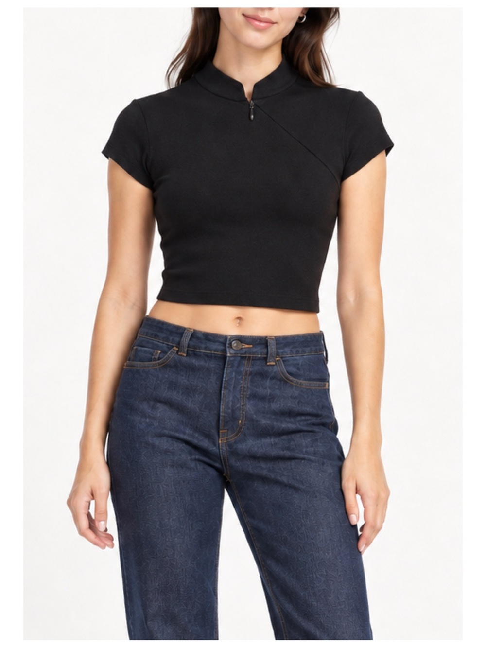 Motor Asymmetrical Zip Cropped Top Women's M Black Y2K Moto